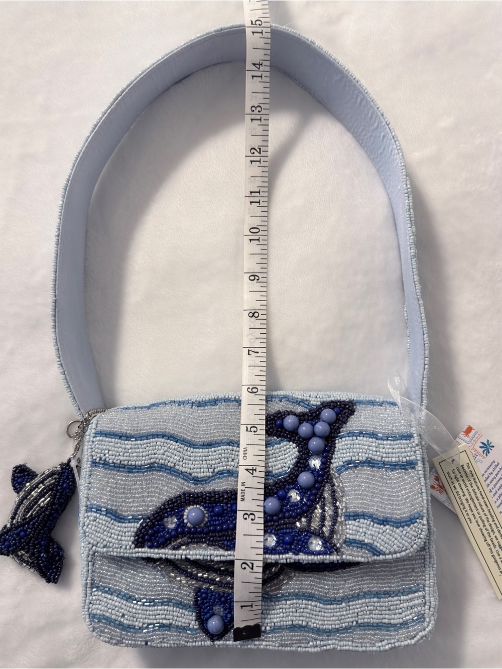 Handcrafted in India Beaded Whale Light Blue Shoulder Bag - Picture 6 of 6